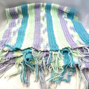 Baby Afghan 36 x 36" purple teal + crochet 90 yr granny for Service Dogs 4 Life